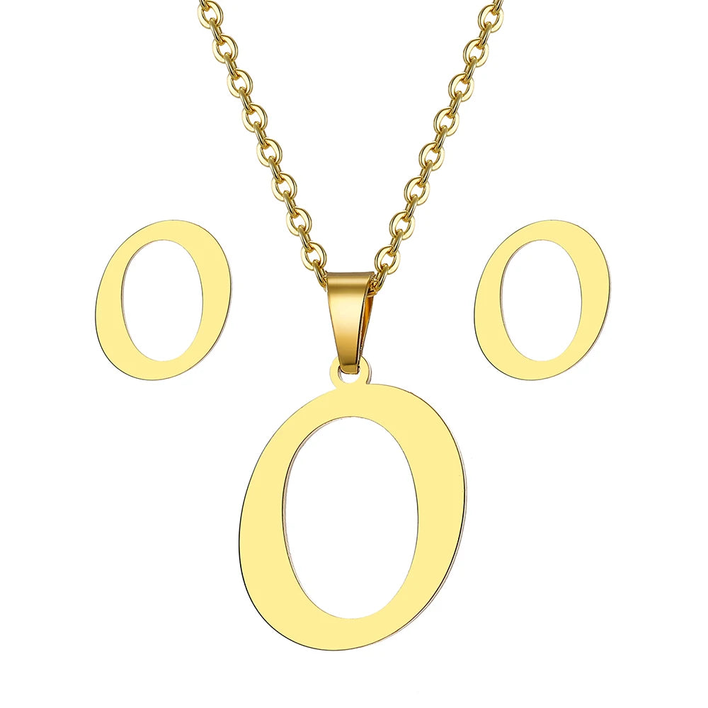 Custom Letter Earrings and Necklace Jewelry Set