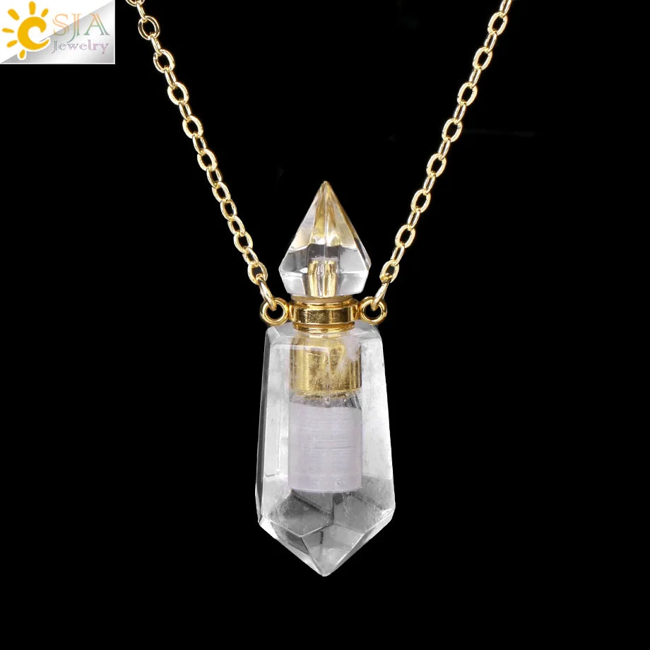 Fillable Crystal Jewelry Natural Stone Pendant Necklace