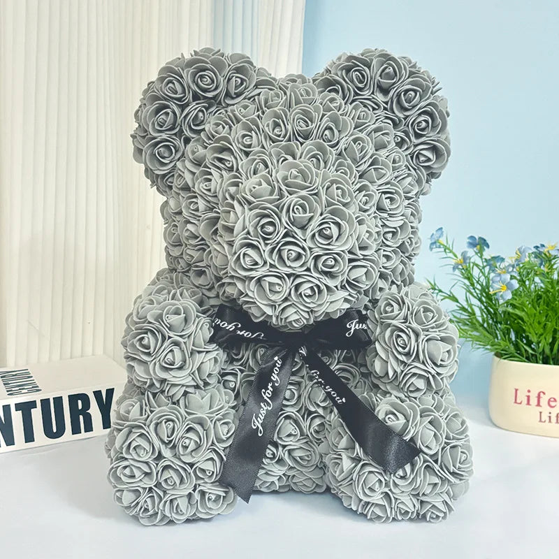 Valentine Gifts Decoration Rose Bear Artificial Flower With Box Lights Teddy Bear for Women Girlfriend Birthday Gift Love Flower