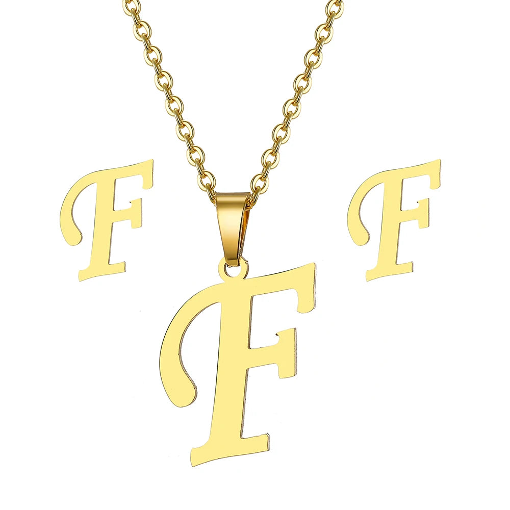 Custom Letter Earrings and Necklace Jewelry Set