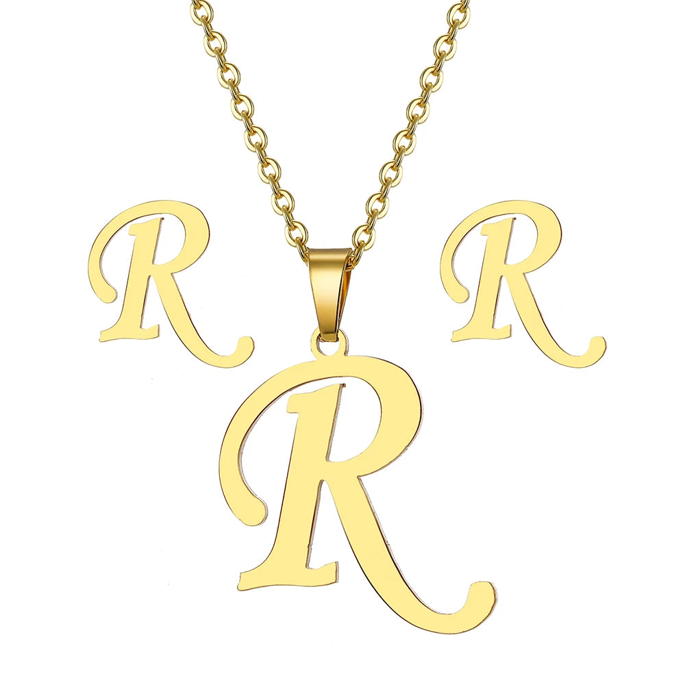 Custom Letter Earrings and Necklace Jewelry Set