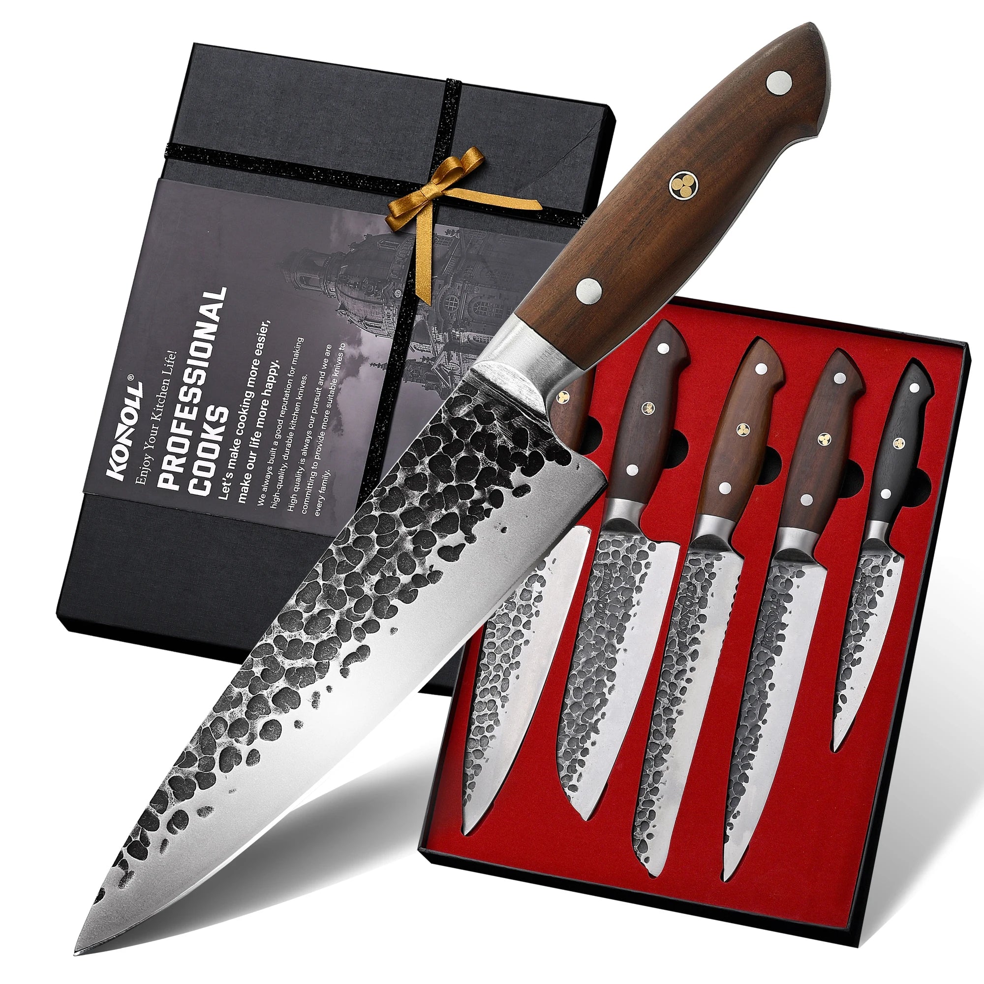High Quality Professional Handmade Forged Cooking Knife Set 5 Pcs Kitchen Chef Santoku Utility Knife Set