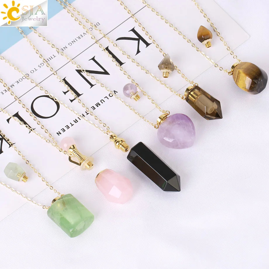 Fillable Crystal Jewelry Natural Stone Pendant Necklace