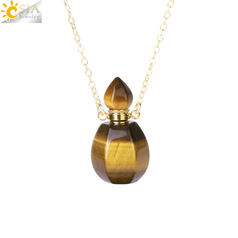 Fillable Crystal Jewelry Natural Stone Pendant Necklace
