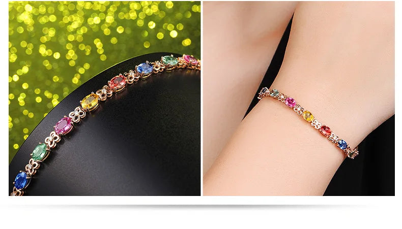 925 Silver Bracelet Exquisite Colored Gemstone Rose Gold And Silver Bracelet