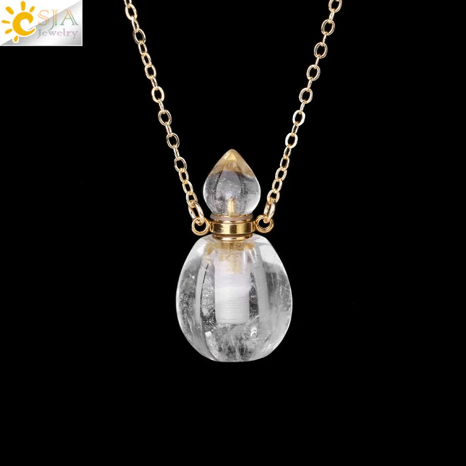 Fillable Crystal Jewelry Natural Stone Pendant Necklace