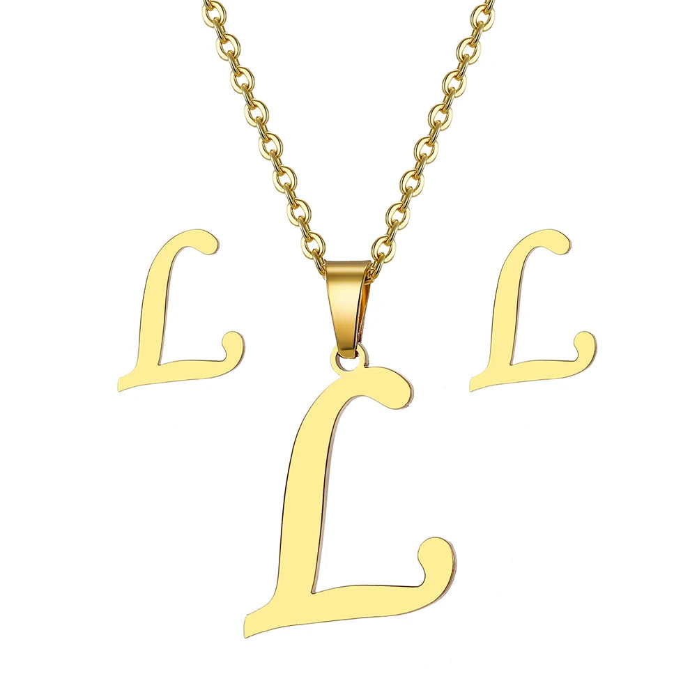 Custom Letter Earrings and Necklace Jewelry Set