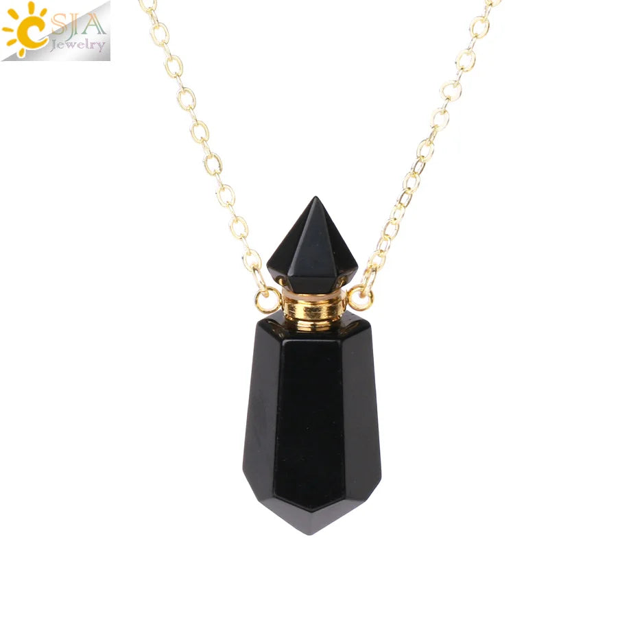Fillable Crystal Jewelry Natural Stone Pendant Necklace