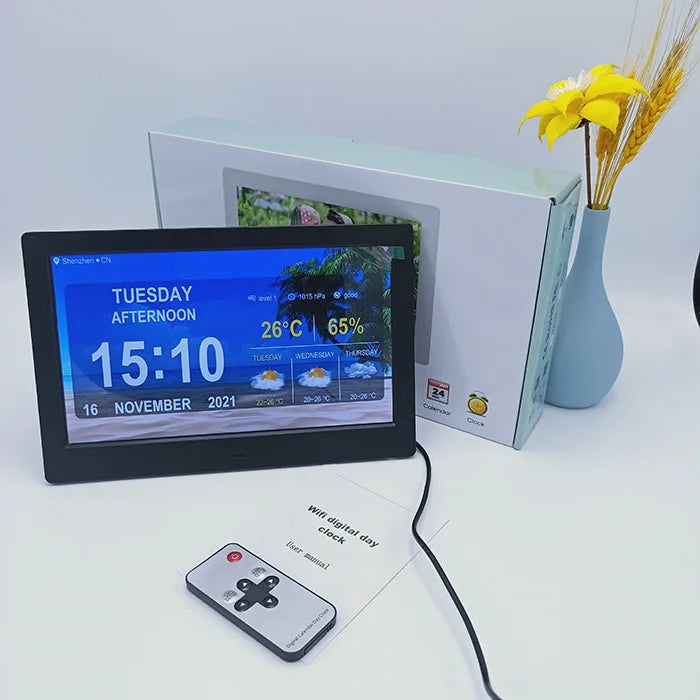 10 Inch Large Table Display 3 Alarms 8 Languages 5 Medicine Reminder White Wifi Led Clock With Photo Video Playback