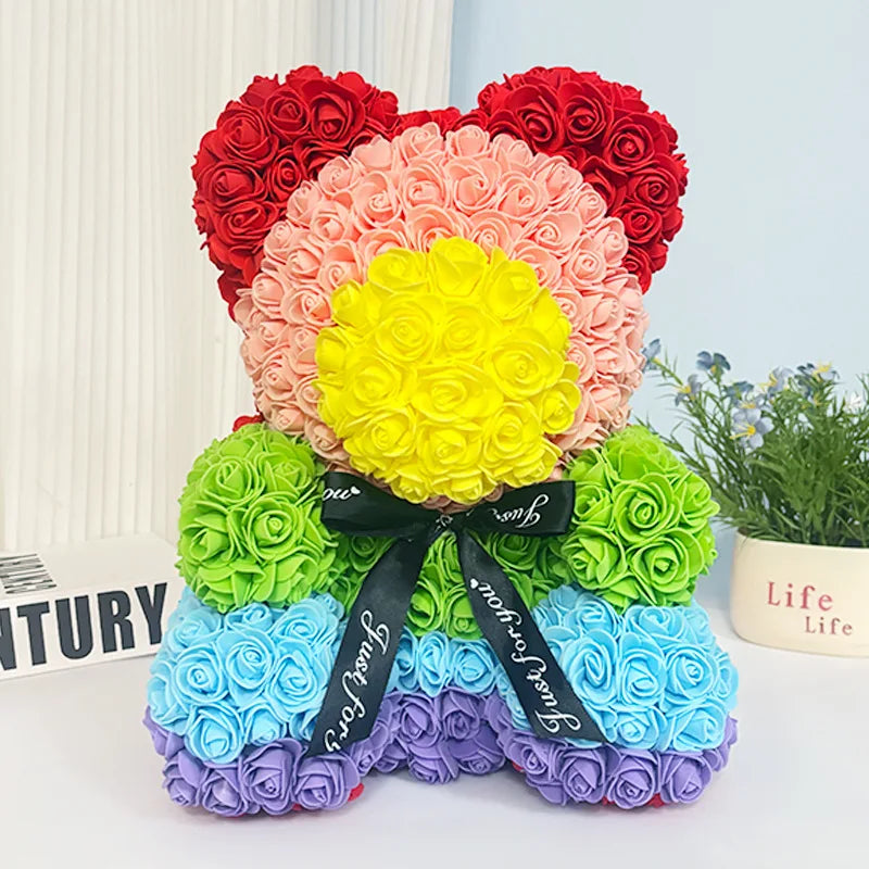 Valentine Gifts Decoration Rose Bear Artificial Flower With Box Lights Teddy Bear for Women Girlfriend Birthday Gift Love Flower