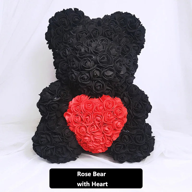 Valentine Gifts Decoration Rose Bear Artificial Flower With Box Lights Teddy Bear for Women Girlfriend Birthday Gift Love Flower