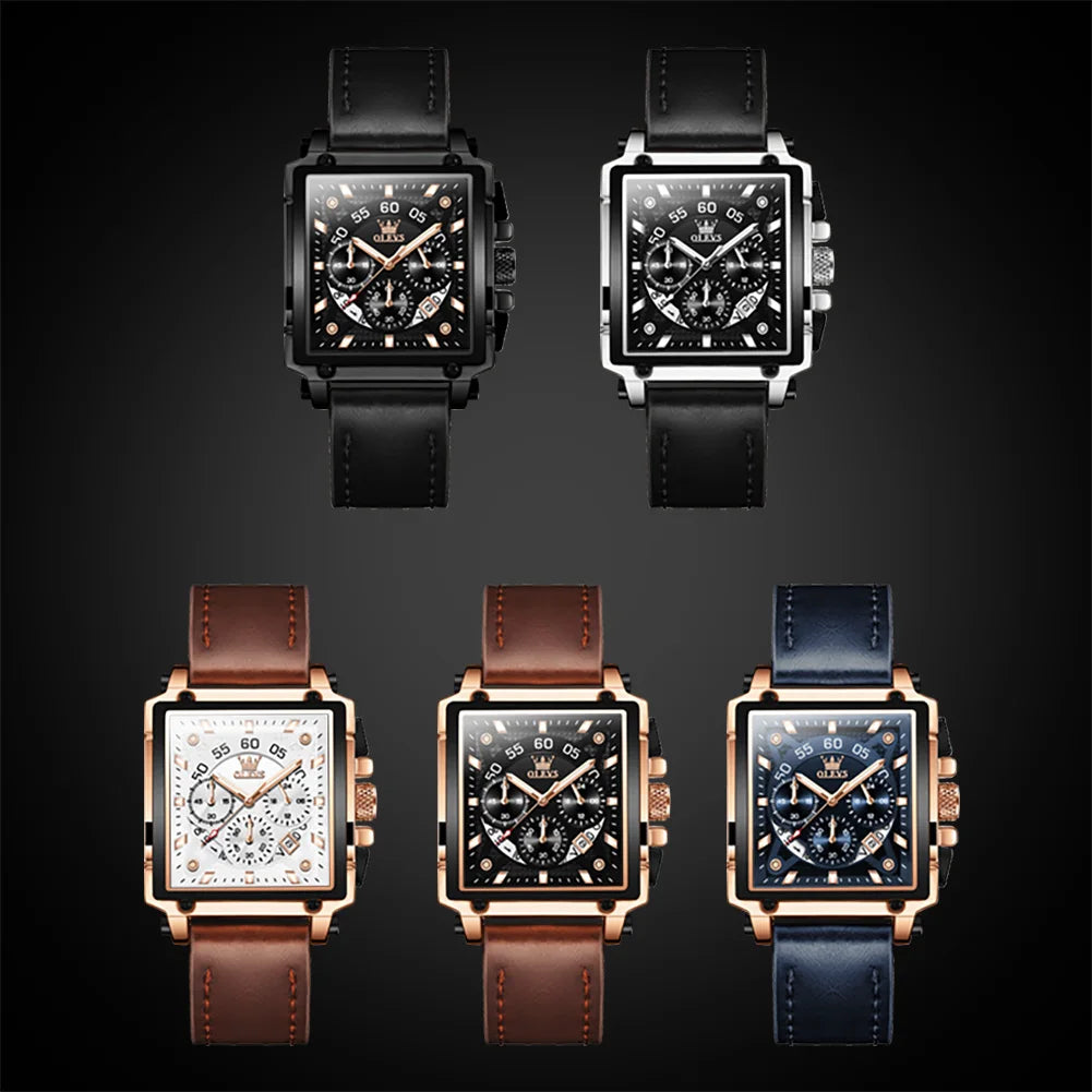 OLEVS Multifunctional Chronograph Square Quartz Watch for Man