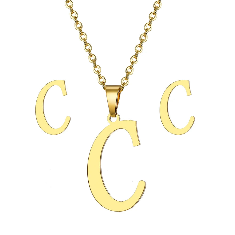 Custom Letter Earrings and Necklace Jewelry Set