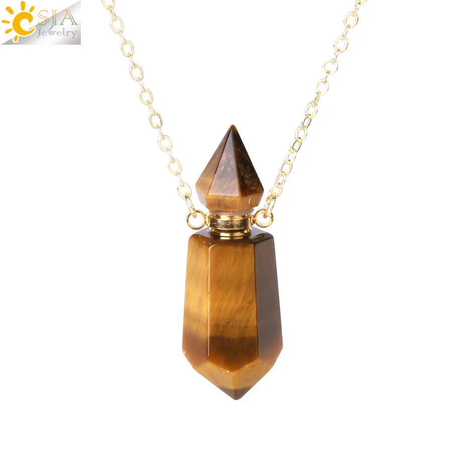 Fillable Crystal Jewelry Natural Stone Pendant Necklace