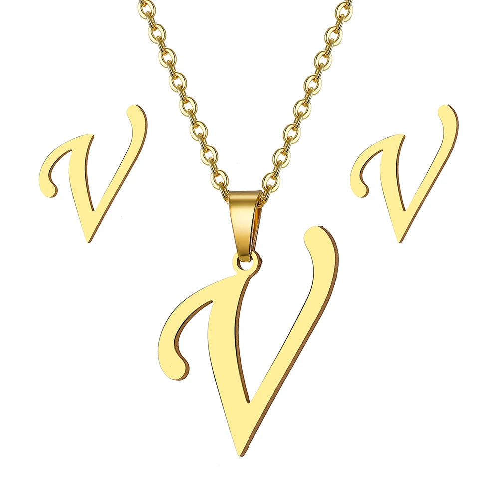 Custom Letter Earrings and Necklace Jewelry Set