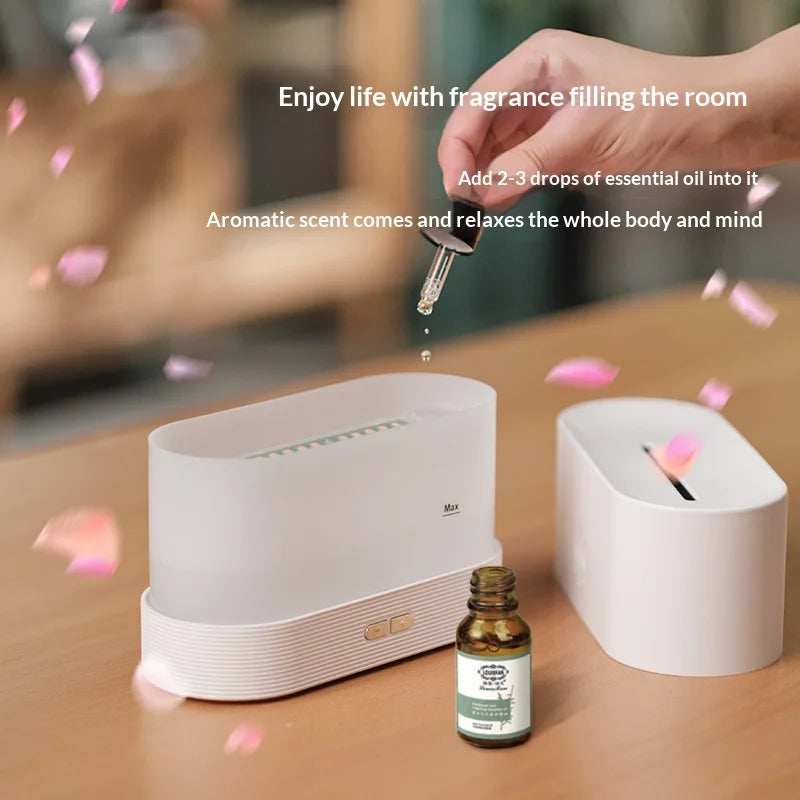 USB Aromatic Simulation Flame Diffuser Plastic Colourful Home Office Gift Ambient Light Desktop 3D Flame Humidifier Atomiser