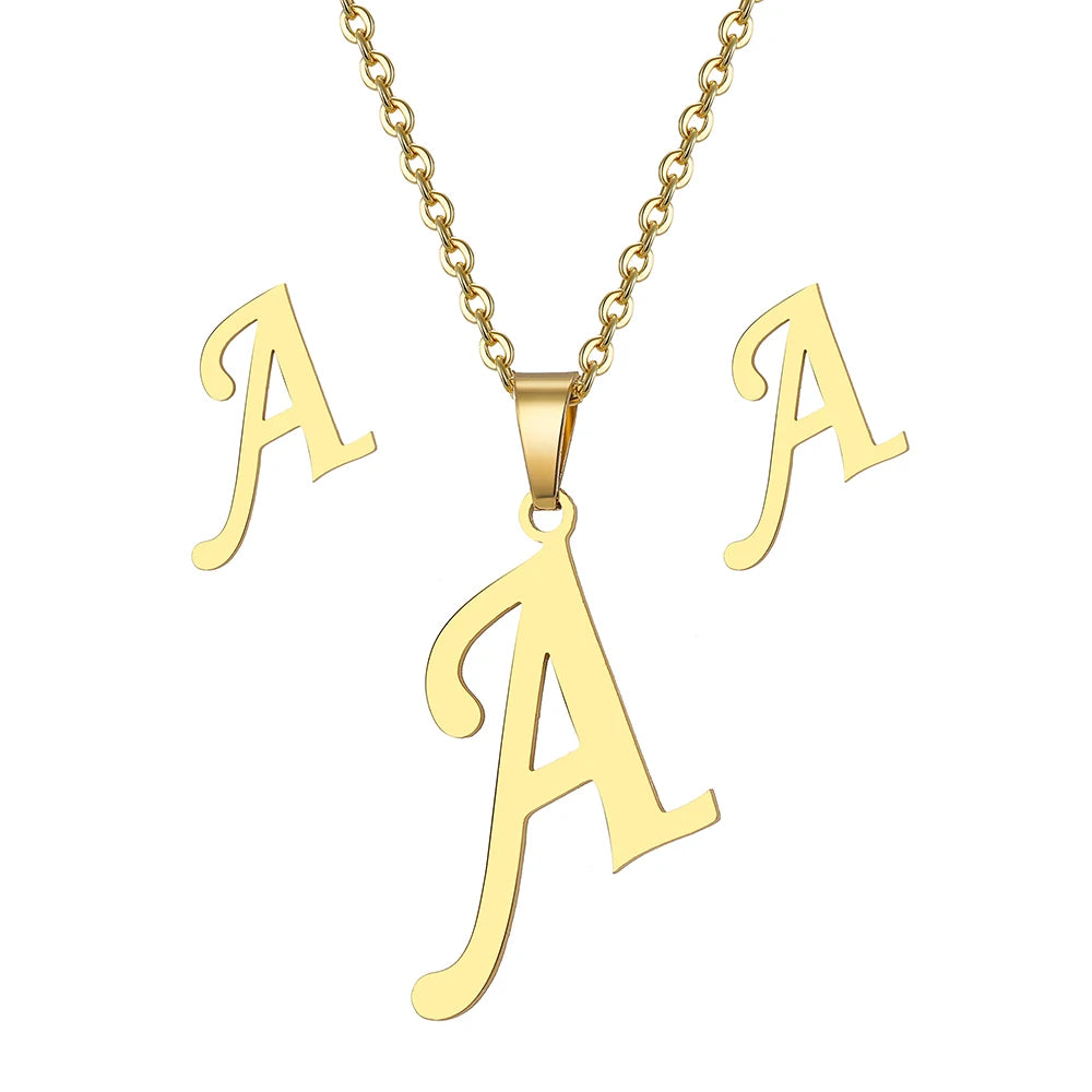 Custom Letter Earrings and Necklace Jewelry Set