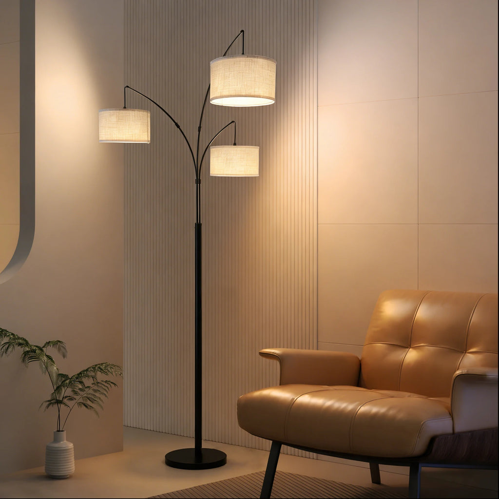 Mid-Century Arc Floor Lamp E26 3 LED Bulbs Adjustable Metal Pole Metal Shade High CRI 90 Dimmable Bedroom Living Room Office