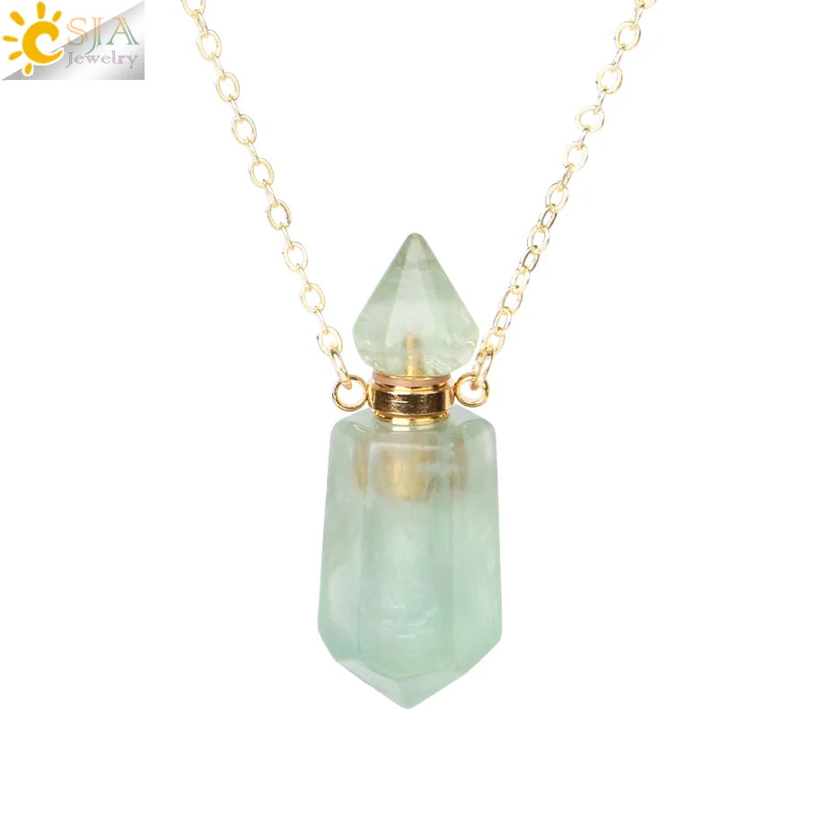 Fillable Crystal Jewelry Natural Stone Pendant Necklace