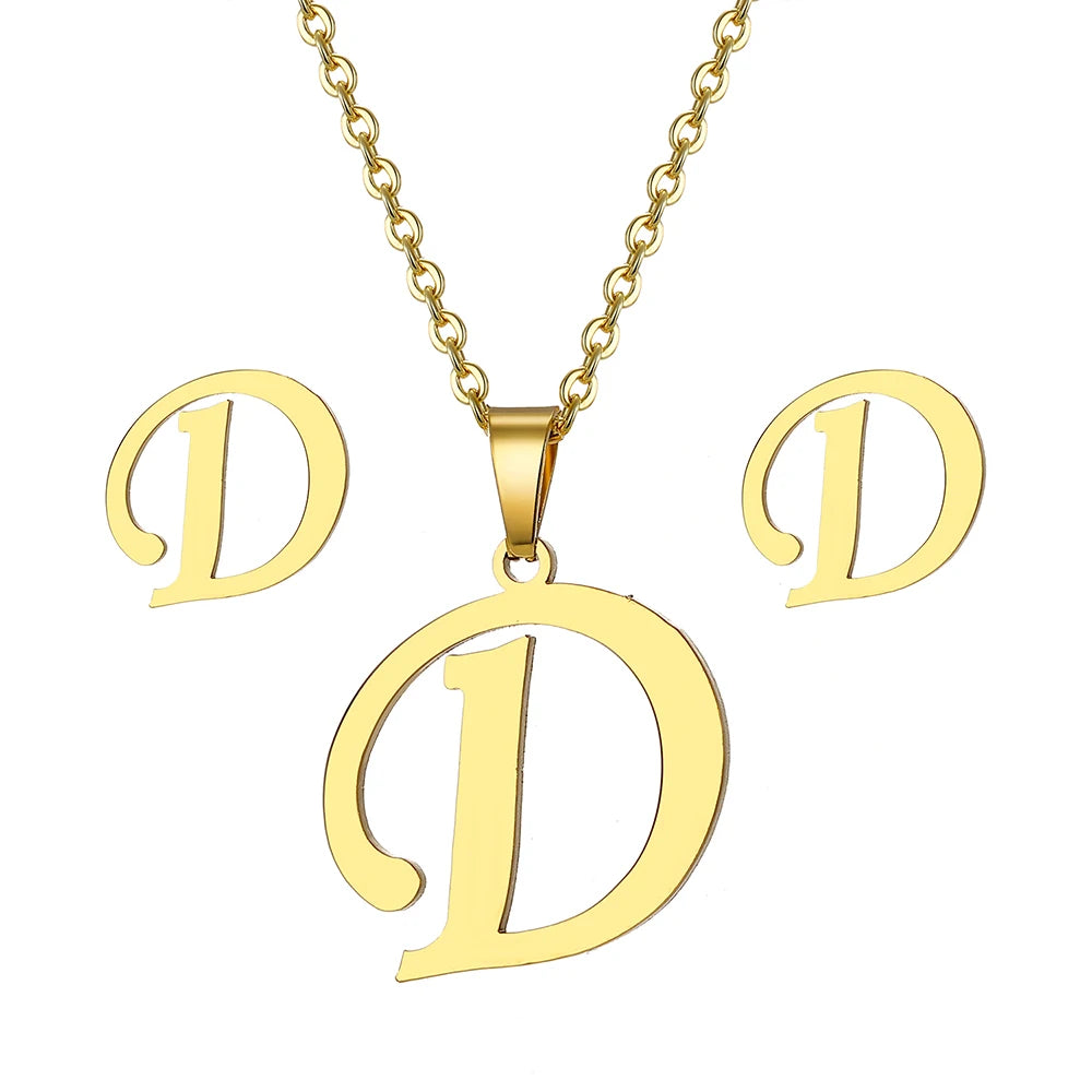 Custom Letter Earrings and Necklace Jewelry Set
