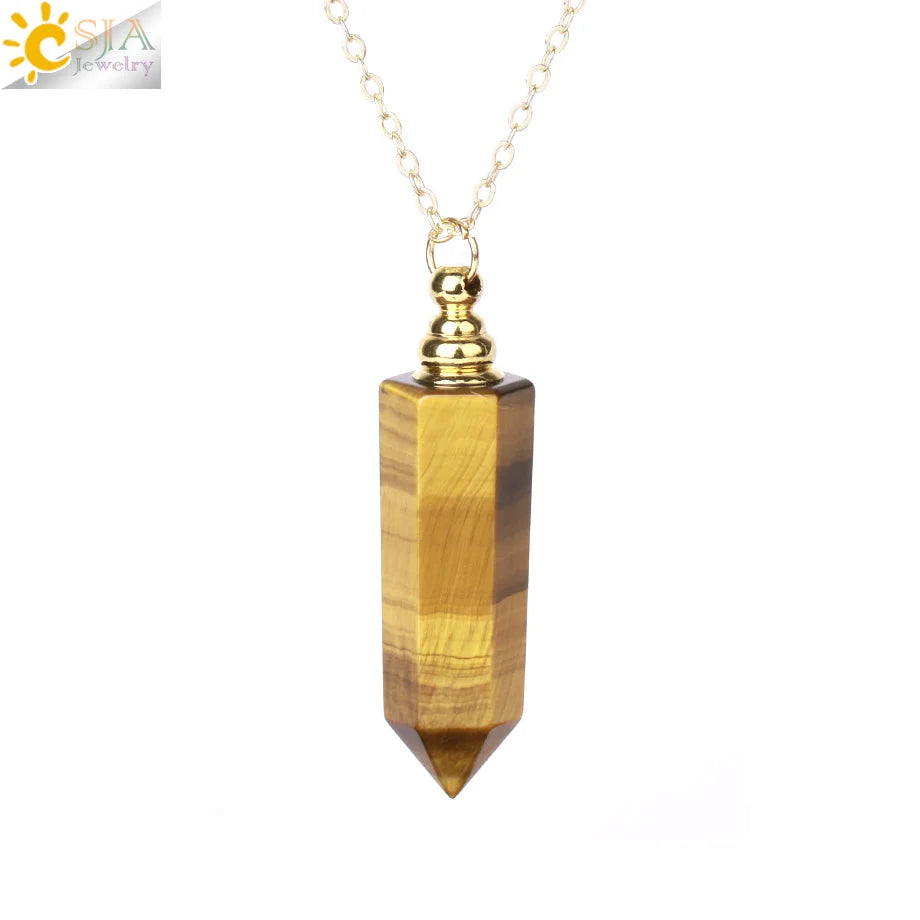 Fillable Crystal Jewelry Natural Stone Pendant Necklace