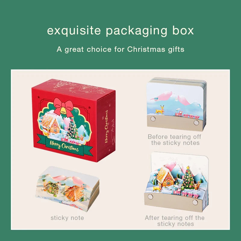 3D Paper Christmas Calendar Desk Decoration Loose Leaf Notes Multi-layer Hollow Design Box Included for Christmas