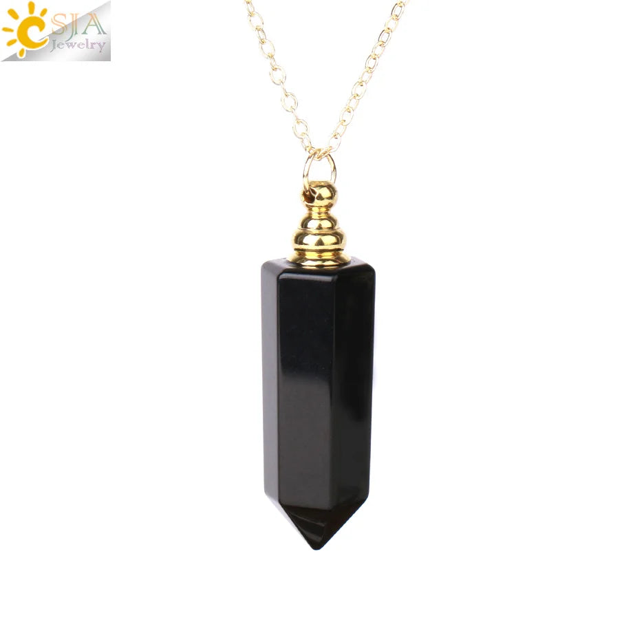 Fillable Crystal Jewelry Natural Stone Pendant Necklace