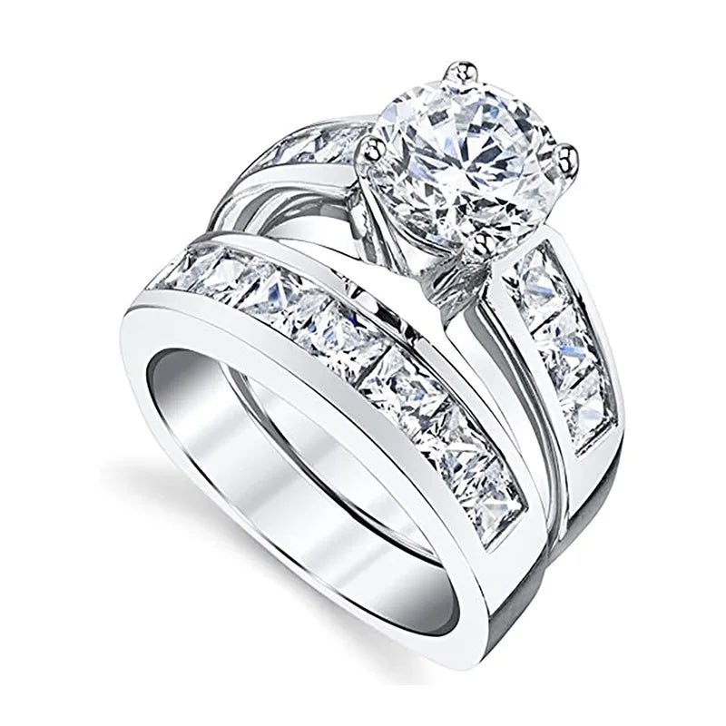 Women's Classic Round Brilliant Cut Bridal Ring Set with Zirconia Claw Setting Elegant Wedding Jewelry