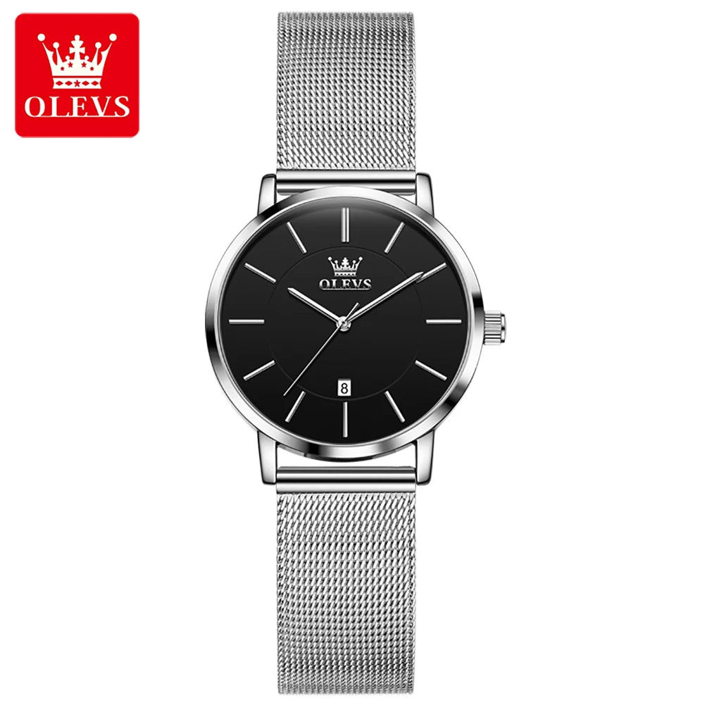 OLEVS Waterproof Fashion Casual Mesh Steel Strap Ultra Thin Elegant Luxury Women's Quartz Watch