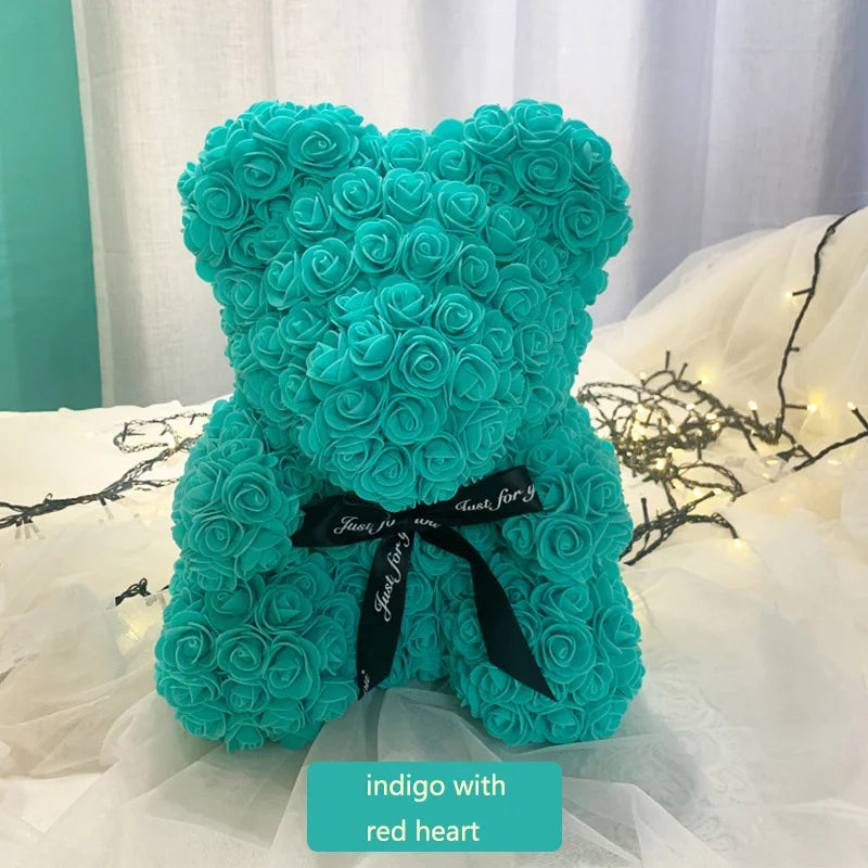 Valentine Gifts Decoration Rose Bear Artificial Flower With Box Lights Teddy Bear for Women Girlfriend Birthday Gift Love Flower