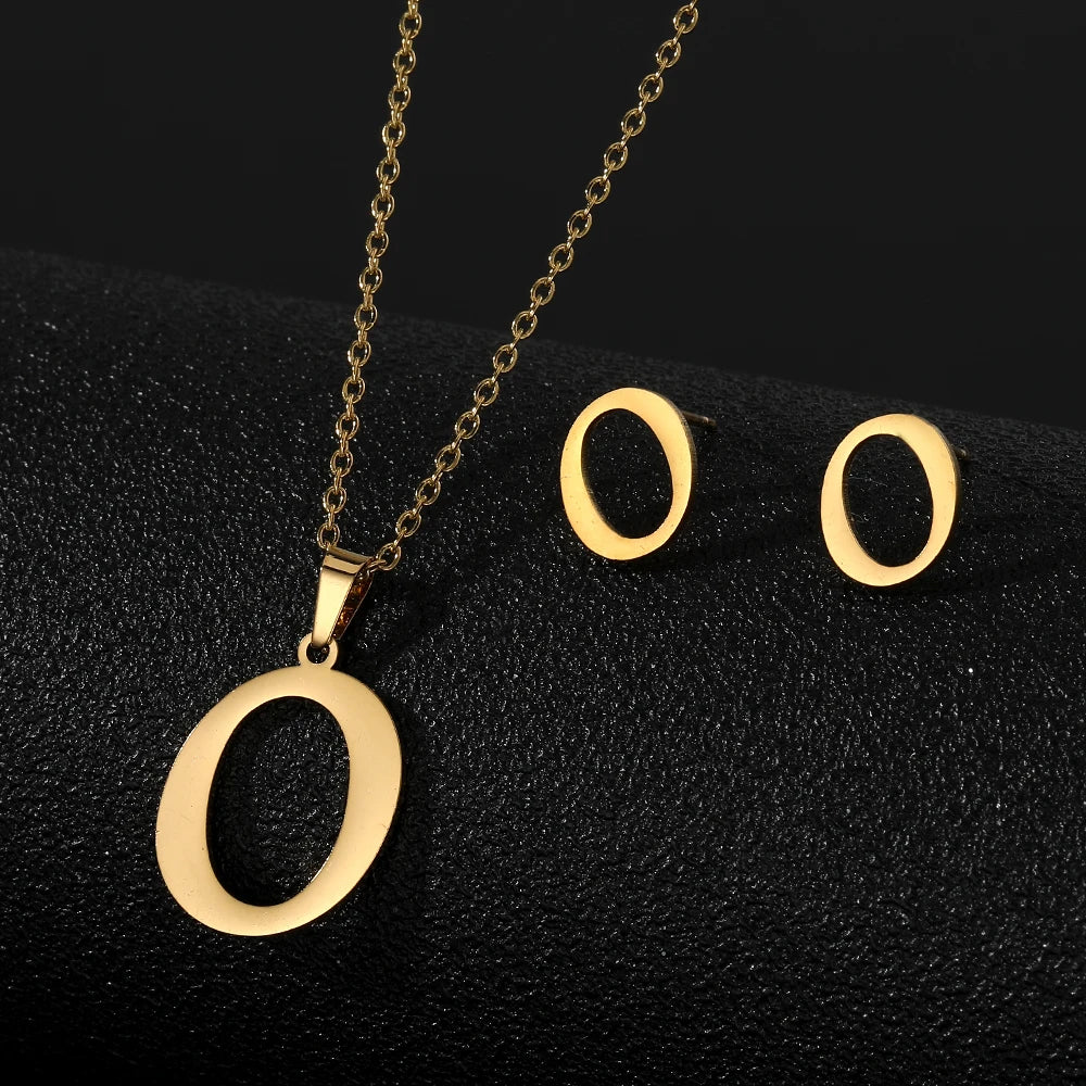 Custom Letter Earrings and Necklace Jewelry Set