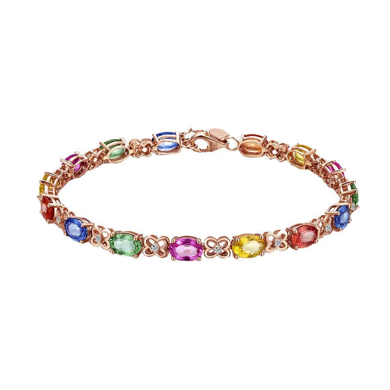 925 Silver Bracelet Exquisite Colored Gemstone Rose Gold And Silver Bracelet