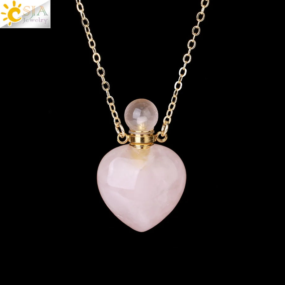 Fillable Crystal Jewelry Natural Stone Pendant Necklace