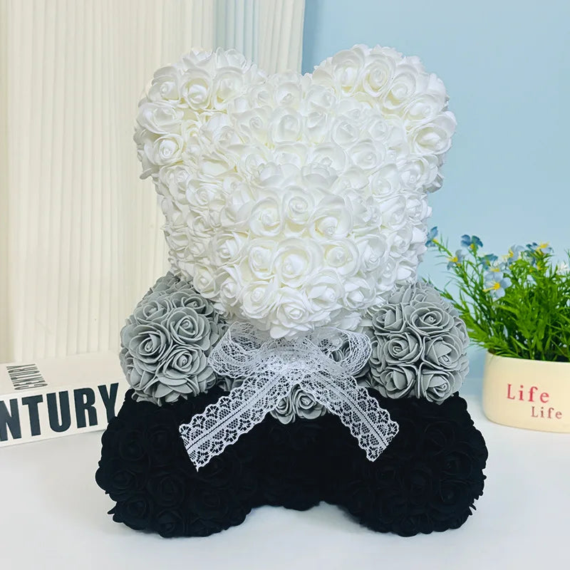 Valentine Gifts Decoration Rose Bear Artificial Flower With Box Lights Teddy Bear for Women Girlfriend Birthday Gift Love Flower