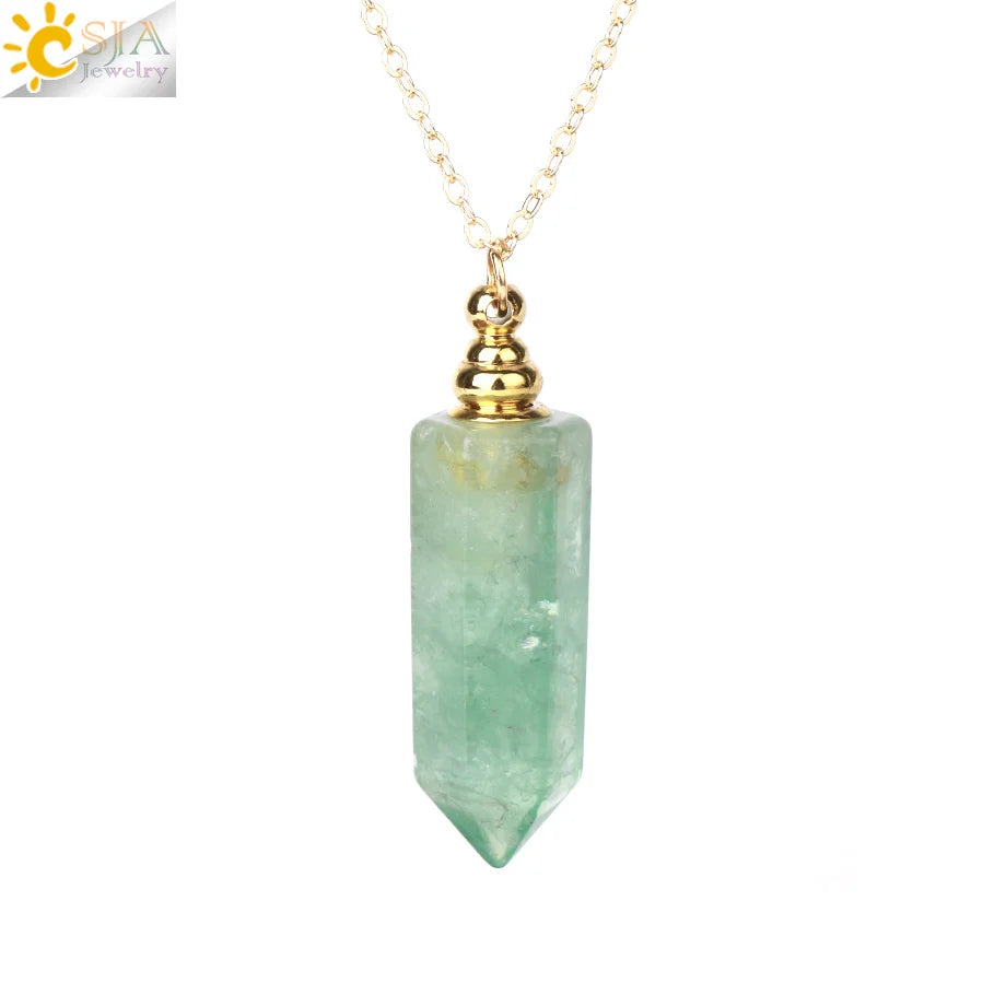 Fillable Crystal Jewelry Natural Stone Pendant Necklace