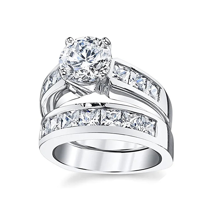 Women's Classic Round Brilliant Cut Bridal Ring Set with Zirconia Claw Setting Elegant Wedding Jewelry