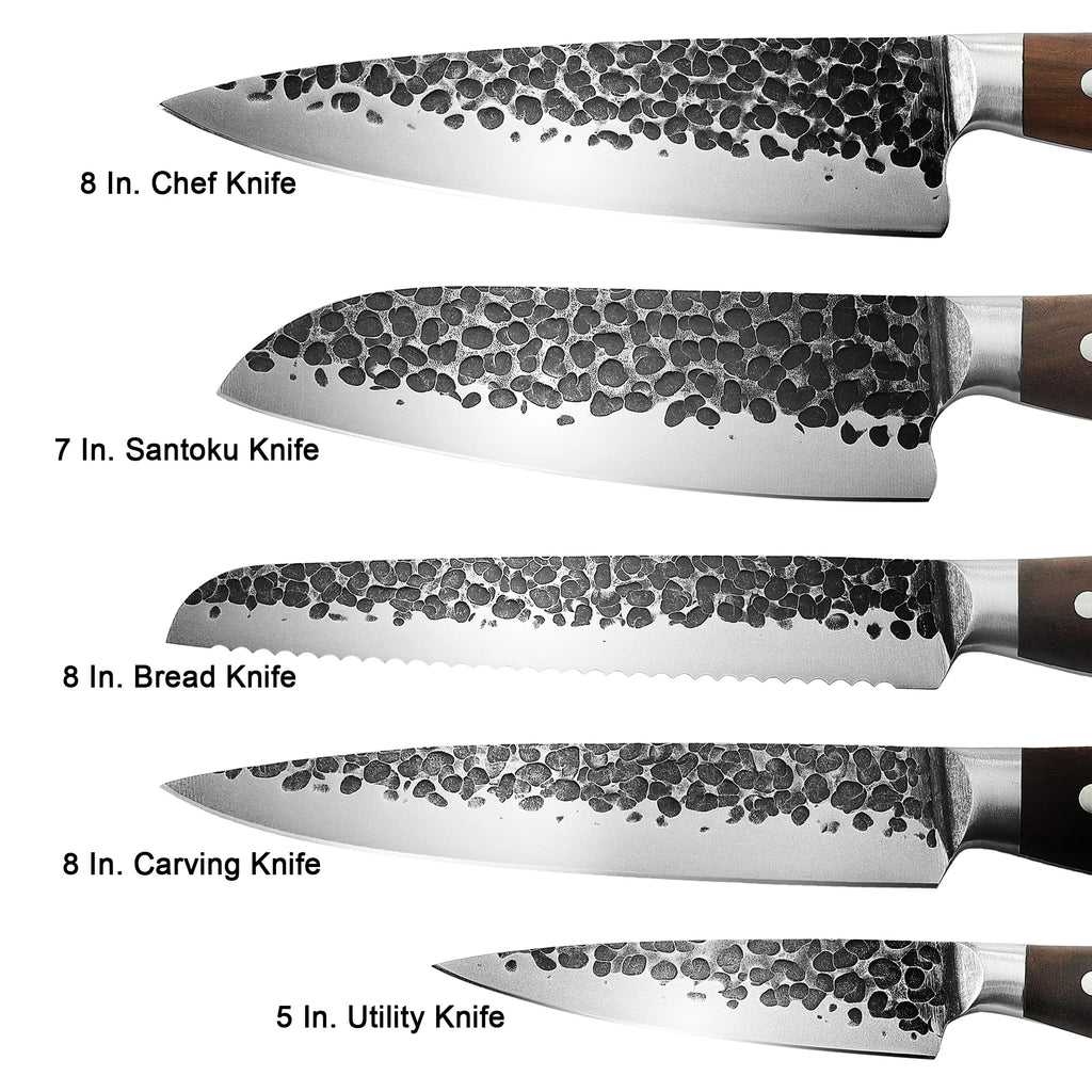 High Quality Professional Handmade Forged Cooking Knife Set 5 Pcs Kitchen Chef Santoku Utility Knife Set