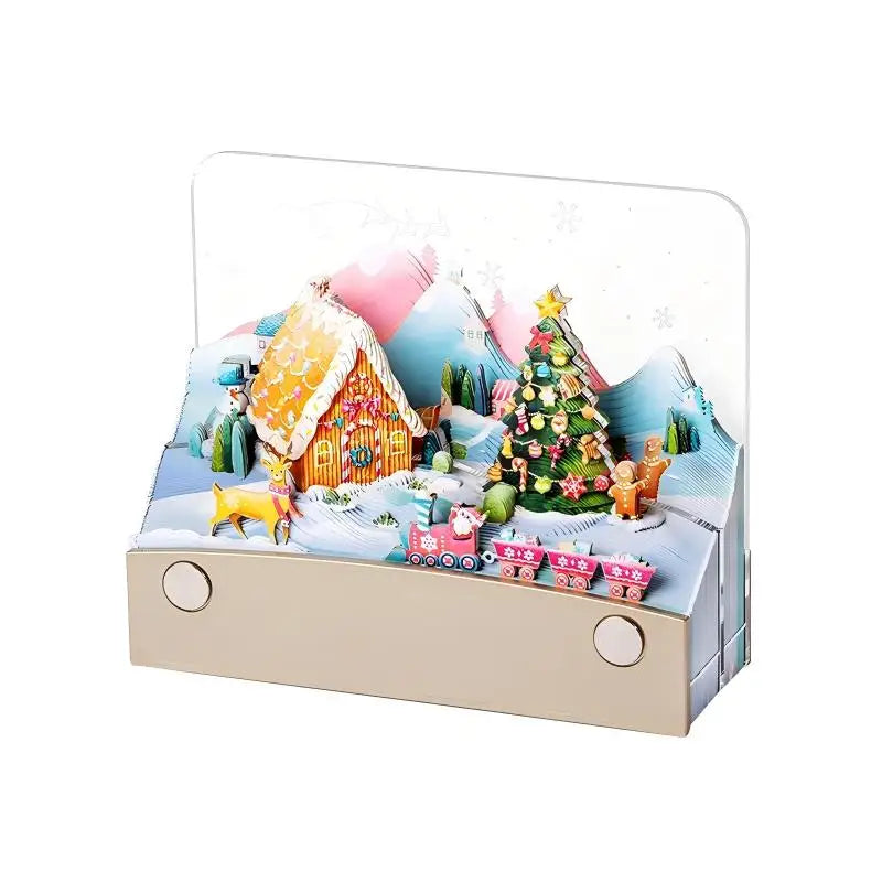3D Paper Christmas Calendar Desk Decoration Loose Leaf Notes Multi-layer Hollow Design Box Included for Christmas
