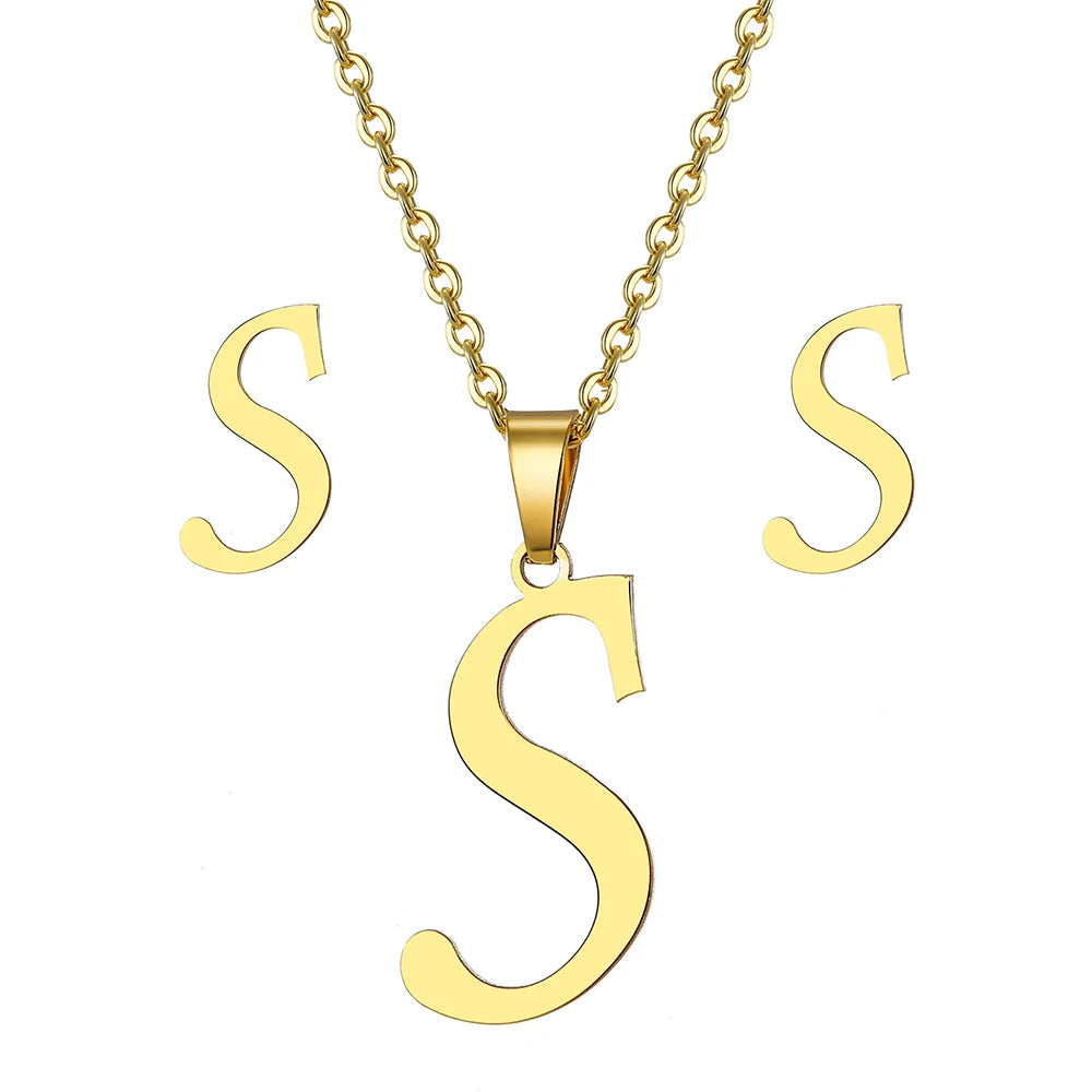 Custom Letter Earrings and Necklace Jewelry Set