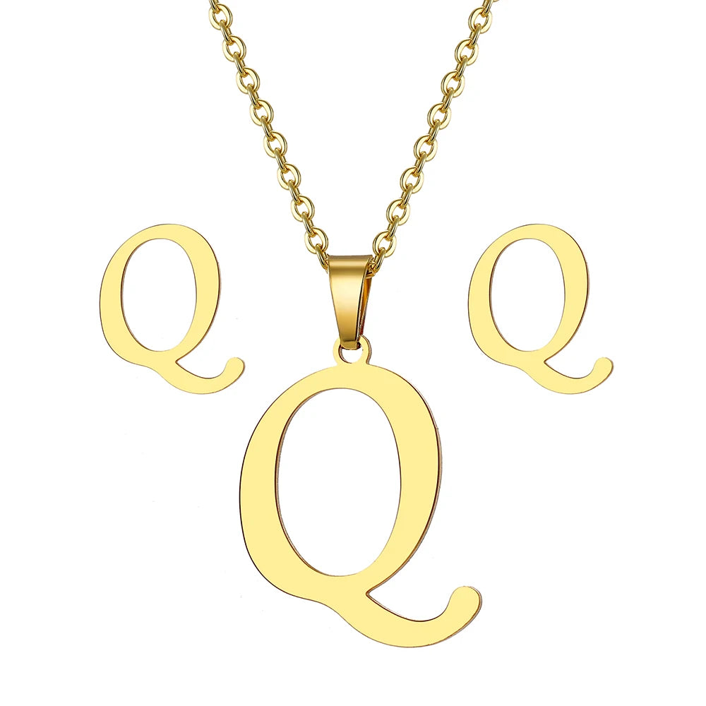 Custom Letter Earrings and Necklace Jewelry Set
