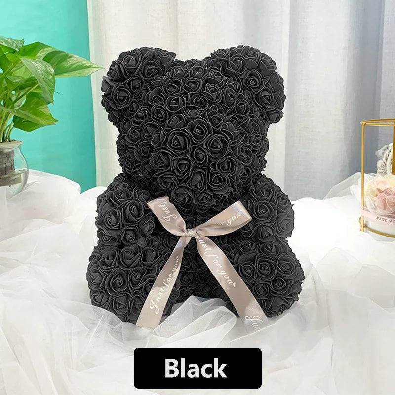 Valentine Gifts Decoration Rose Bear Artificial Flower With Box Lights Teddy Bear for Women Girlfriend Birthday Gift Love Flower