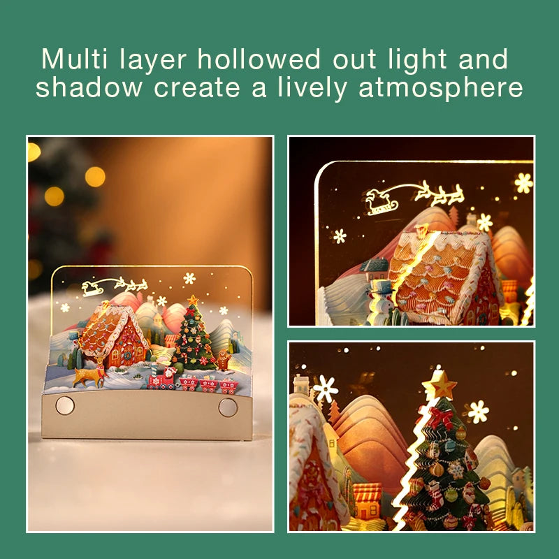 3D Paper Christmas Calendar Desk Decoration Loose Leaf Notes Multi-layer Hollow Design Box Included for Christmas