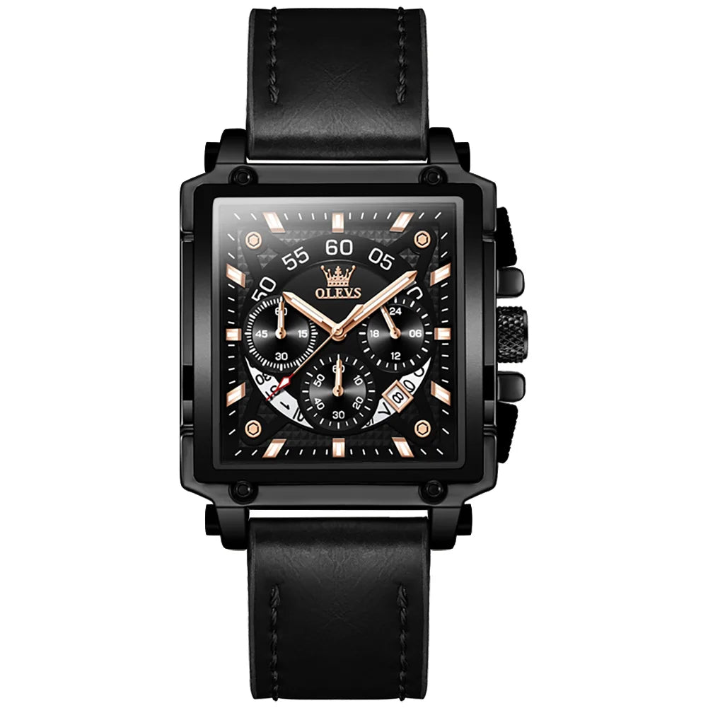 OLEVS Multifunctional Chronograph Square Quartz Watch for Man