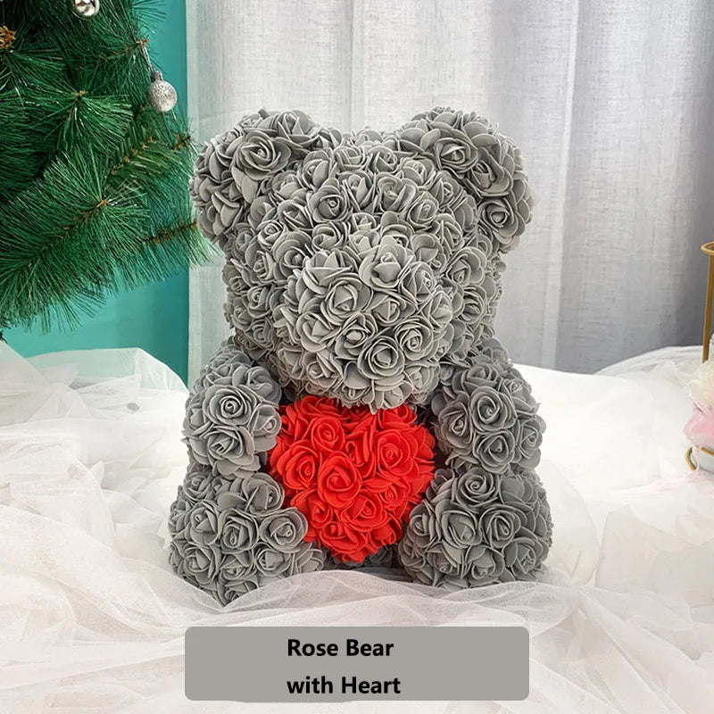 Valentine Gifts Decoration Rose Bear Artificial Flower With Box Lights Teddy Bear for Women Girlfriend Birthday Gift Love Flower