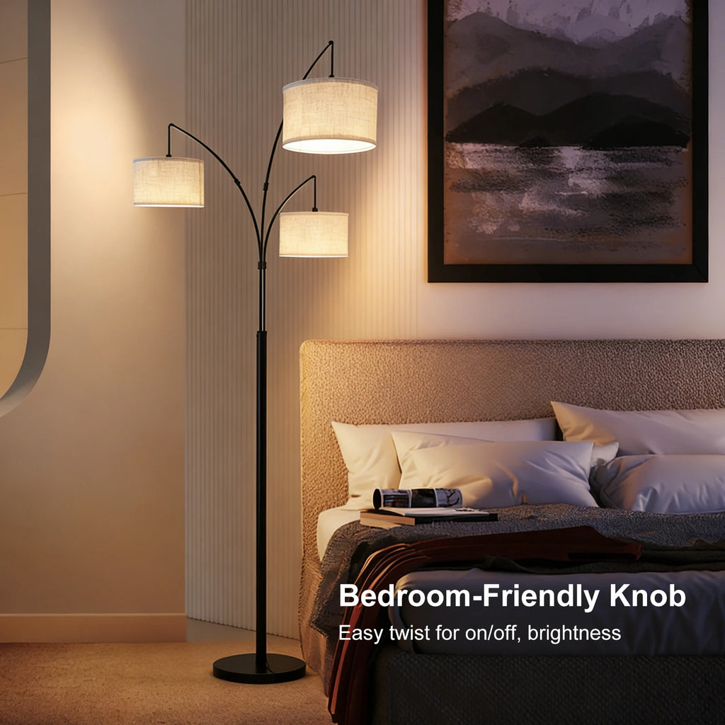 Mid-Century Arc Floor Lamp E26 3 LED Bulbs Adjustable Metal Pole Metal Shade High CRI 90 Dimmable Bedroom Living Room Office