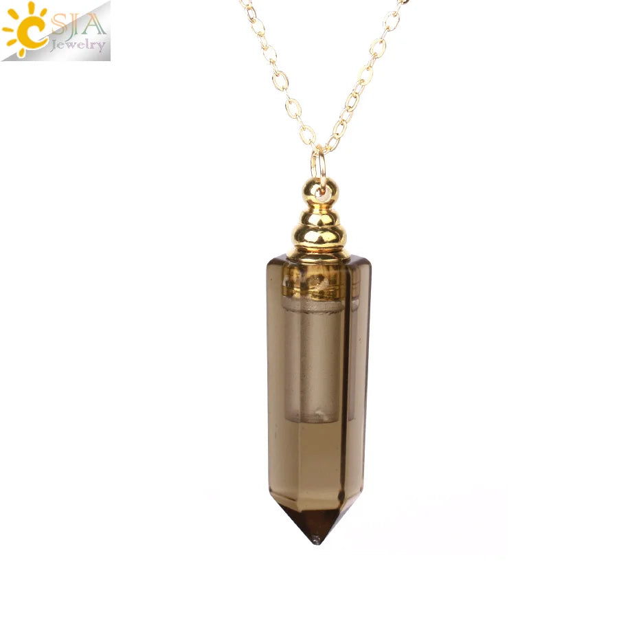 Fillable Crystal Jewelry Natural Stone Pendant Necklace