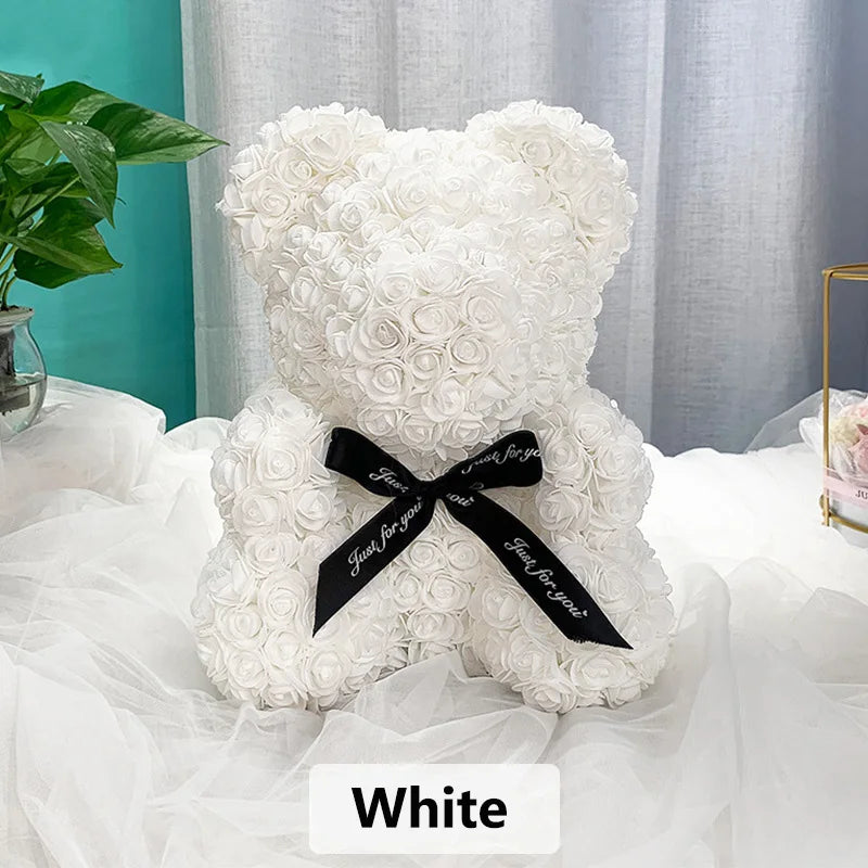Valentine Gifts Decoration Rose Bear Artificial Flower With Box Lights Teddy Bear for Women Girlfriend Birthday Gift Love Flower