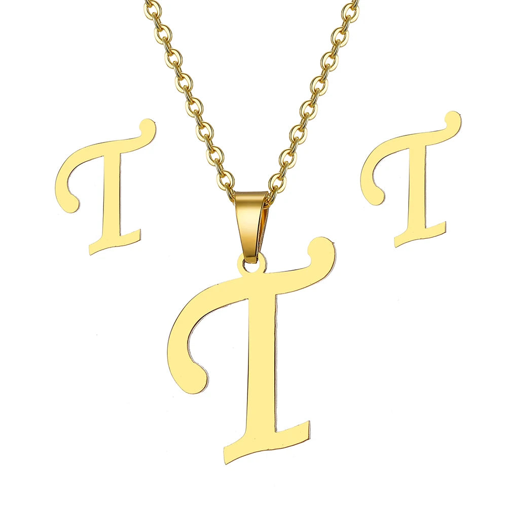 Custom Letter Earrings and Necklace Jewelry Set