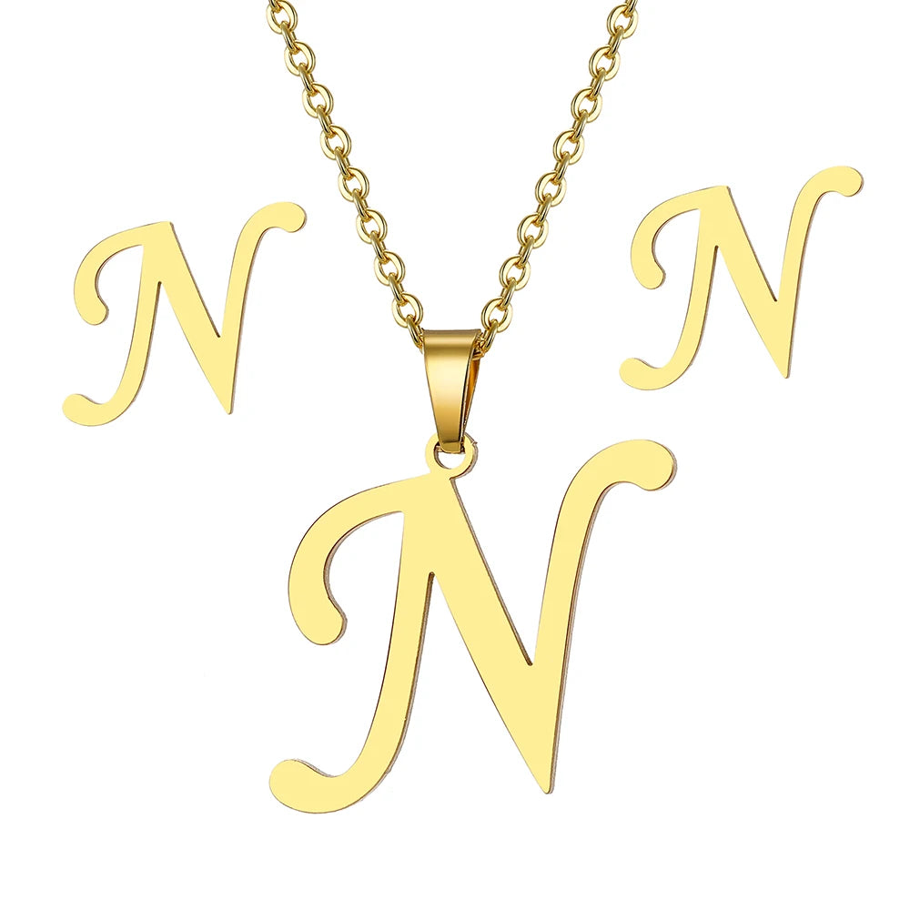 Custom Letter Earrings and Necklace Jewelry Set