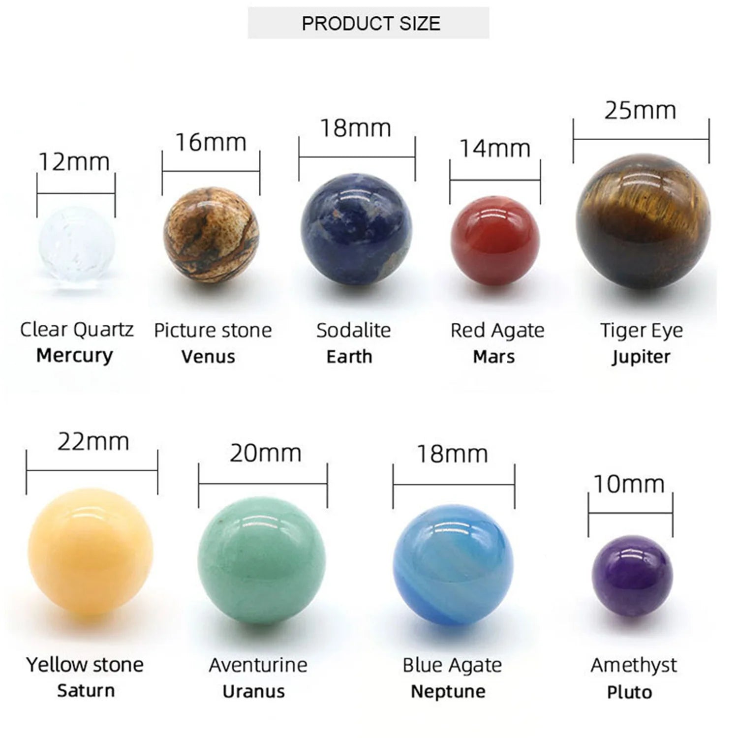 Natural Crystal Healing Stone Nine Planets Feng Shui Ornaments Home Decor Engraved Polished Mineral Chakra Balls Gemstone Sphere